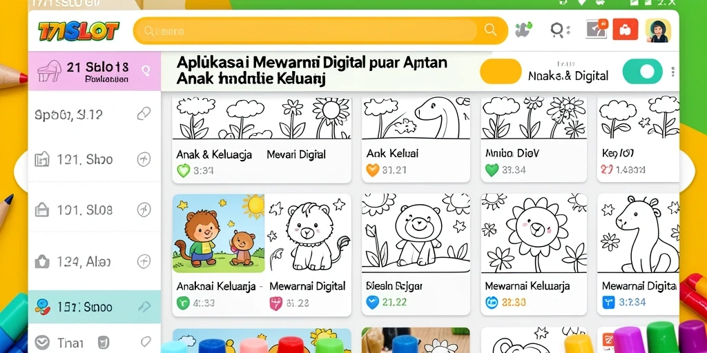 Tampilan antarmuka 171SLOT yang ramah anak saat mewarnai.