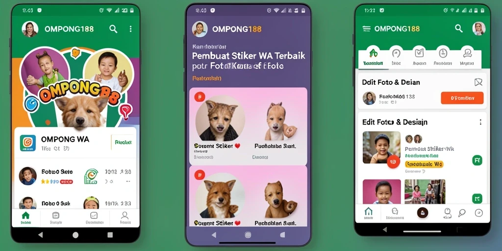 Antarmuka pengguna OMPONG188 untuk membuat stiker WA yang kreatif.
