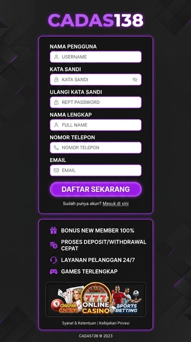 Tampilan halaman daftar cadas138